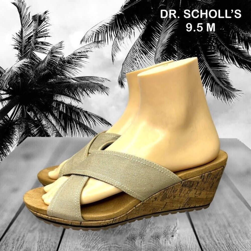 Dr. Scholls Sandals Womens‎ 9.5 M Beige Criss Cross Wedge Comfort Casual Shoes